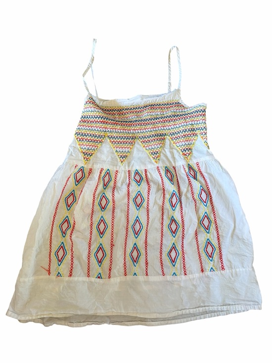 Prana Tops - Vintage Prana White Embroidered Boho tank with Multicolor Geometric Stitching M